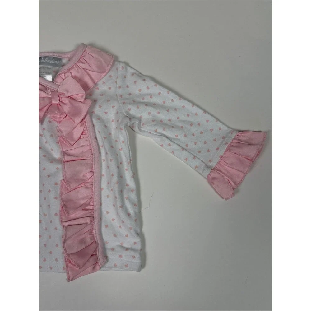 Wendy Bellissimo Baby Girl 2 Piece Pajama Set Pink Hearts Ruffle Bow Size 12M